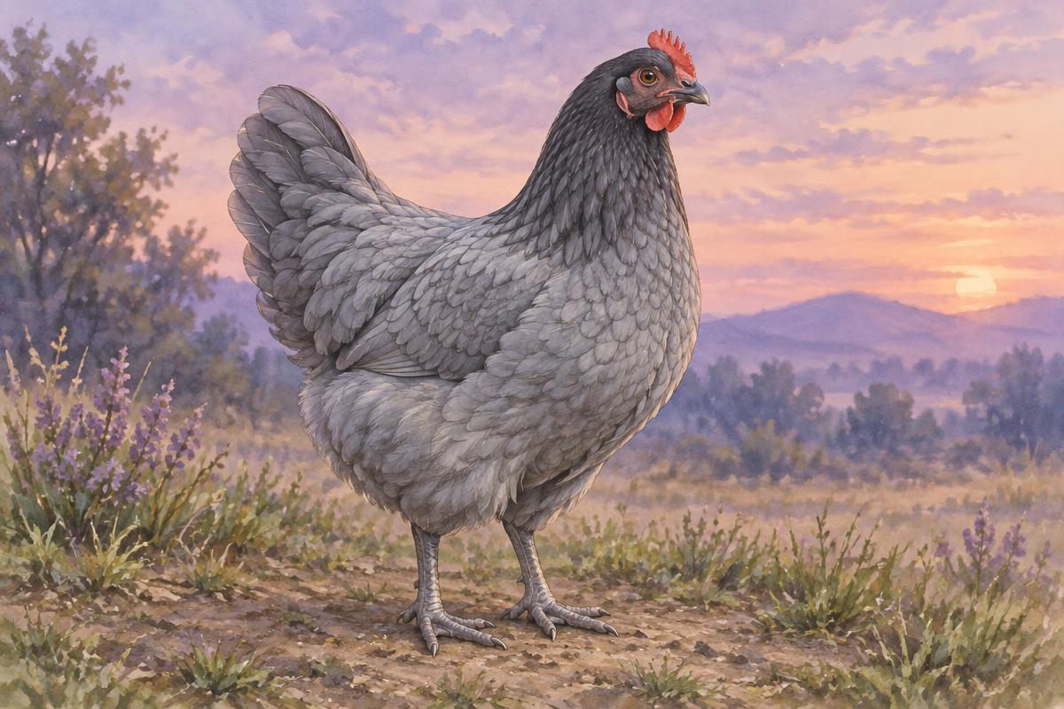 Sapphire Gem chicken — illustrative depiction; individuals vary