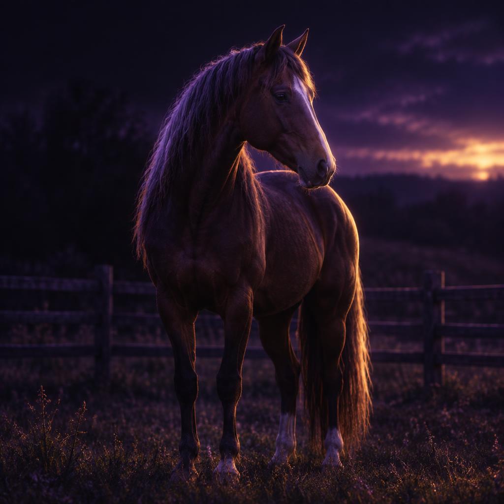 A calm horse in a quiet field